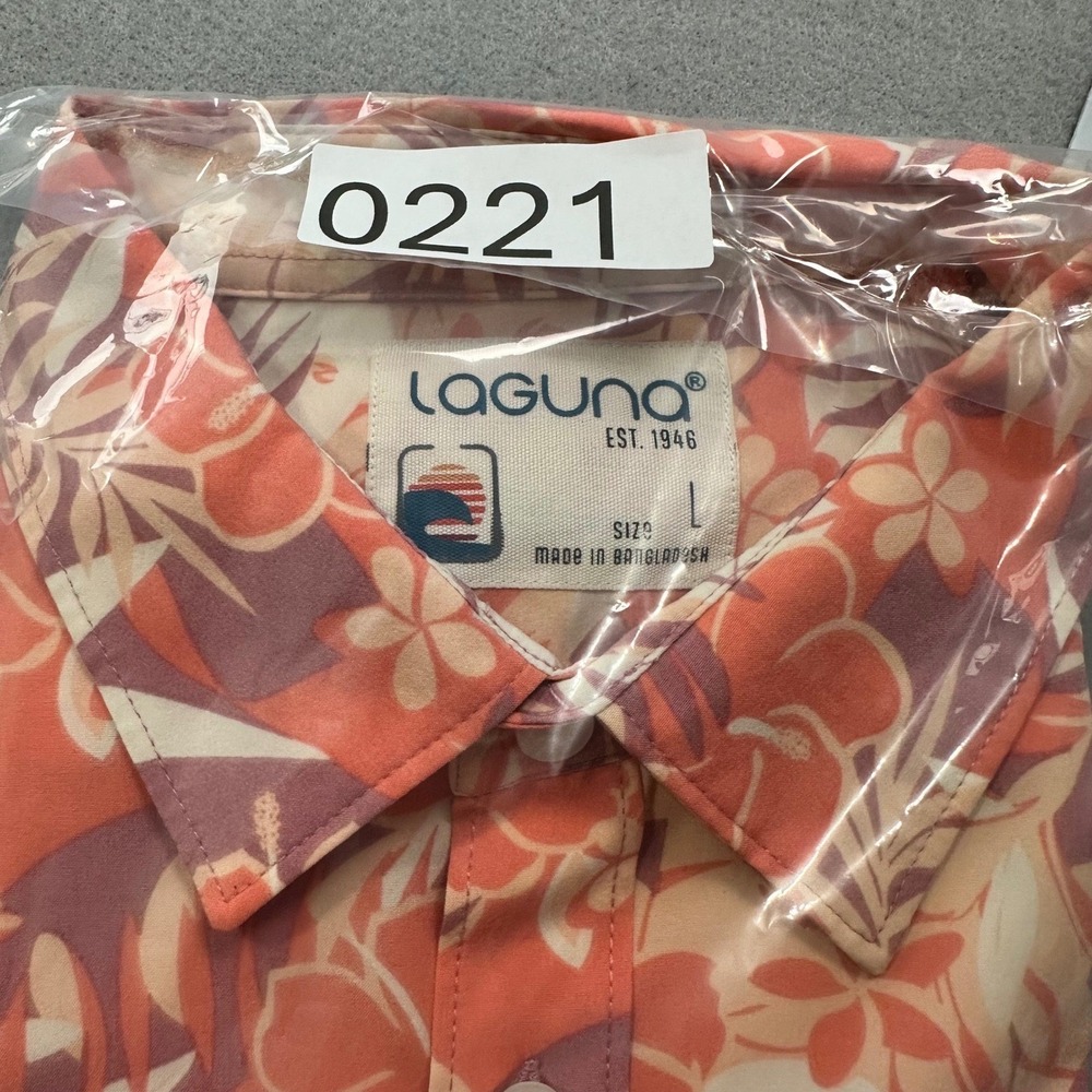 Laguna Button Down Shirt Mens Large Coral Tropical Floral Short Sleeve LSMT4939 - Picture 10 of 10
